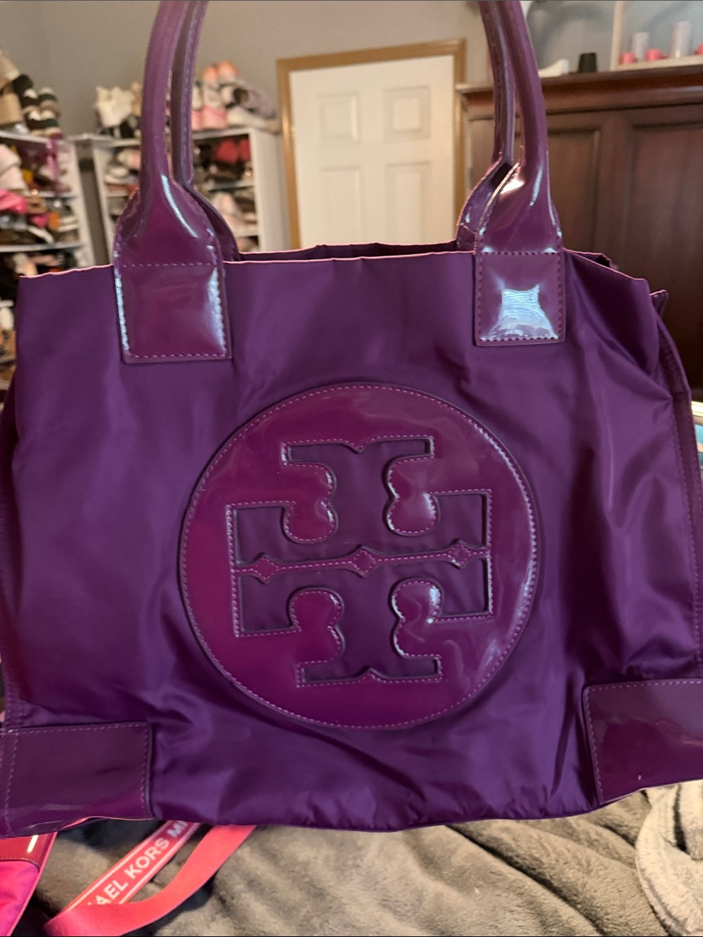 Tory Burch Magenta Nylon Tote with Glossy Logo - Picture 4 of 5